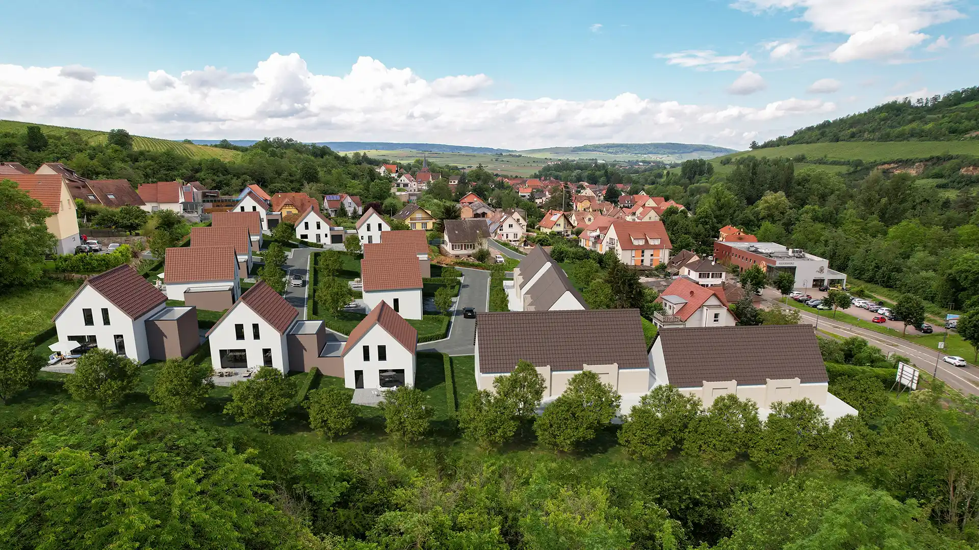 Image drone ALFA Immobilier du lotissement le Clos Saint-Amand et ses terrains à bâtir à Soultz-les-Bains